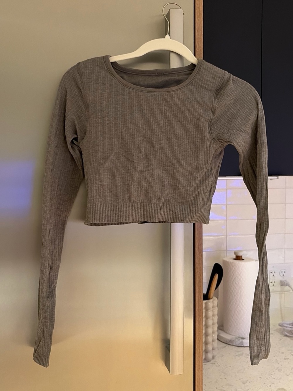lululemon athletica Ribbed Cropped Long-Sleeve Top - Taupe